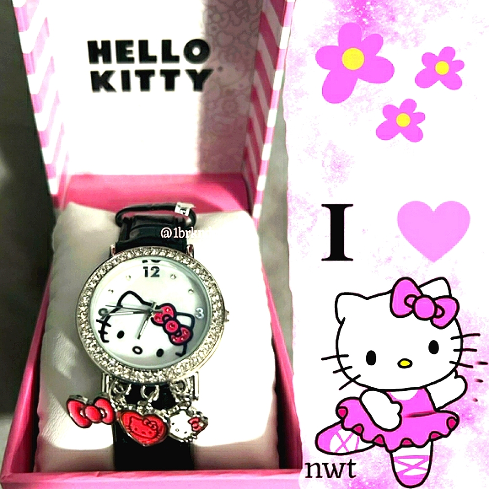Hello Kitty Watch with Charms Silver Crystal Working Battery BNIOB Gift